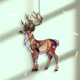 Standing Deer Acrylic Suncatcher, Stained Glass Style Buck with Antlers Window Hanging, Rustic Cabin Wildlife Wall Art Gift for Hunters